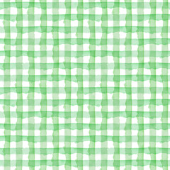 Abstract Green Check Watercolor Background. ECO Plaid Seamless Pattern for Fabric Textile and Paper. Simple Stripe Hand Painted