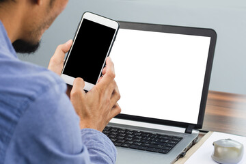 Man using mobile smartphone computer