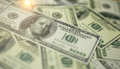 Background with money american hundred dollar bills. Business texture.