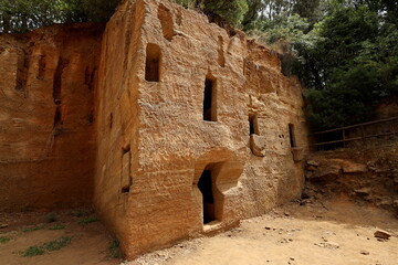 The Etruscan Necropolis of the Populonia Caves. Underground chamber tombs carved into the...