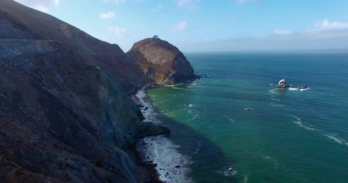 Aerial: Devils slide and ocean at Pacifica, San Francisco, California, USA