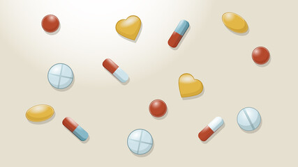pills, background on a medical theme with pills, capsules, fish oil
