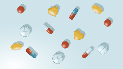 pills, background on a medical theme with pills, capsules, fish oil