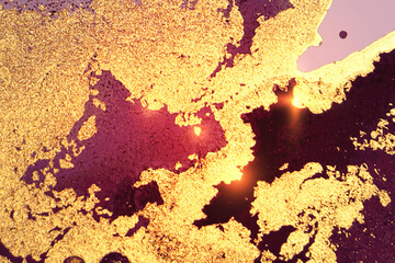 Vinatge abstract gold, and maroon marble texture with sparkles. Vector background in alcohol ink technique with glitter. Template for banner, poster design. Fluid art painting