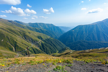 Beautiful view of Abano Gorge in Tusheti, dangerous mountain road in Georgia