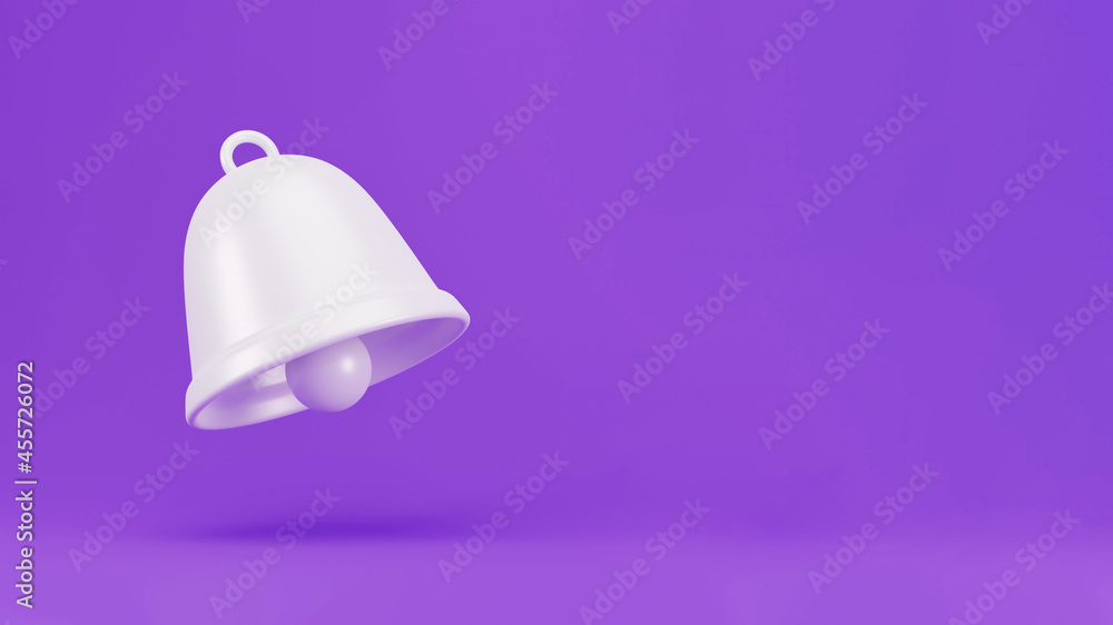 Poster 3d white notification bell. minimal notification bell icon isolated on pastel background. social med