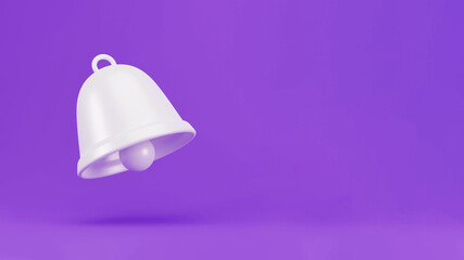 3d white notification bell. minimal Notification bell icon isolated on pastel background. Social Media element. 3d rendering