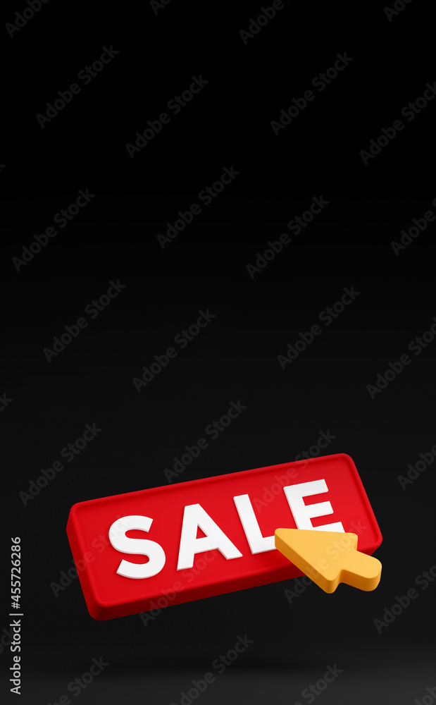 Aufkleber 3d black friday sale button with click arrow cursor. sale banner design discount concept. 3d renderi