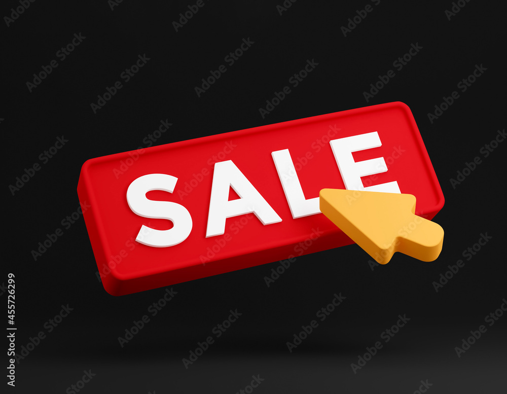 Aufkleber 3d black friday sale button with click arrow cursor. sale banner design discount concept. 3d renderi
