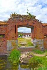 BALTIYSK, RUSSIA - JULY 12, 2020: Gate of the naval fort "West."  Kaliningrad region