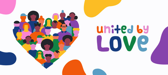 United by love diverse people friend team banner
