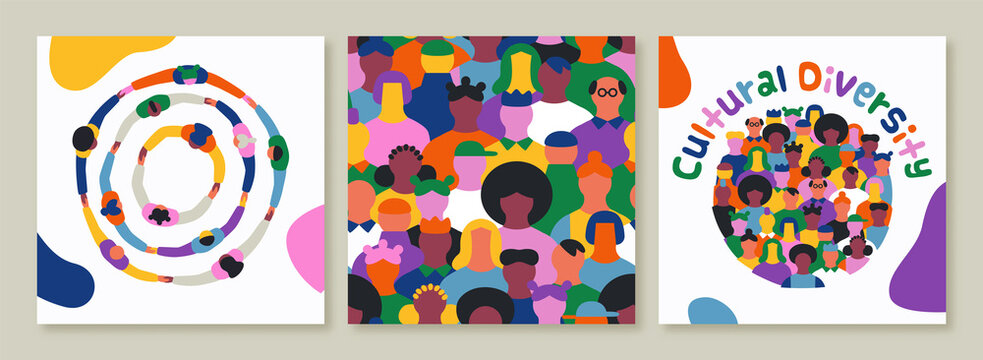 Diverse people team work pattern banner set