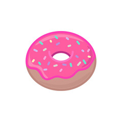 Donut flat icon. Colored pictogram for web. Line stroke. Dessert isolated on white background. Outline vector eps10