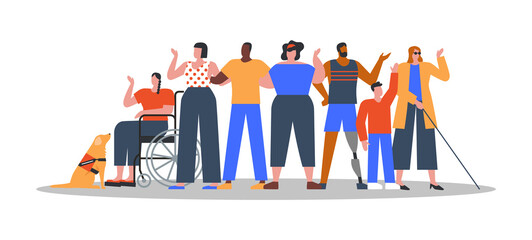 Diverse disabled people flat cartoon isolated