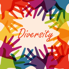 Diversity colorful people hands together concept