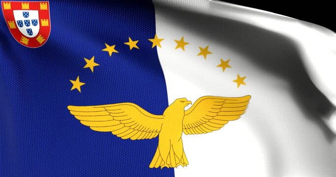Flag of the Azores Waving 3D Animation Close up, 4K UHD 60 FPS 