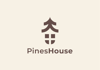 simple Vector logo template of pines tree that incorporate with house picture, it's good for real estate logo, it's try to symbolize residence or real estate.
