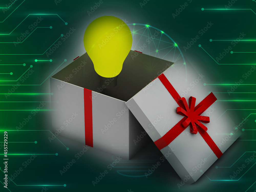 Aufkleber 3d rendering bulb on opened box