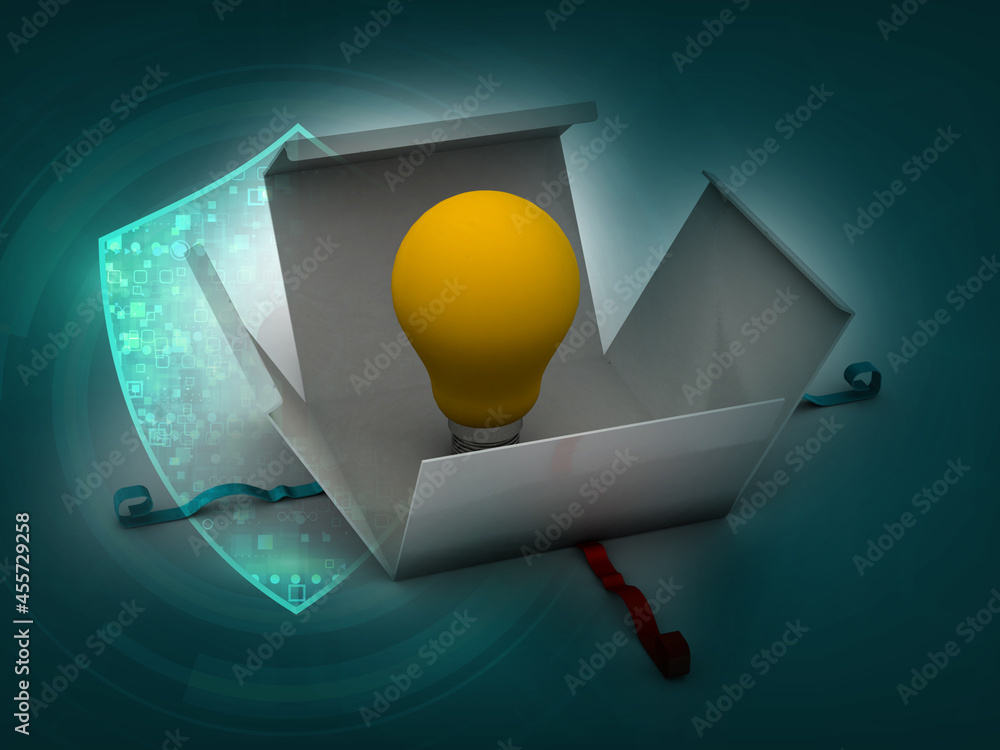 Poster 3d rendering bulb on opened box