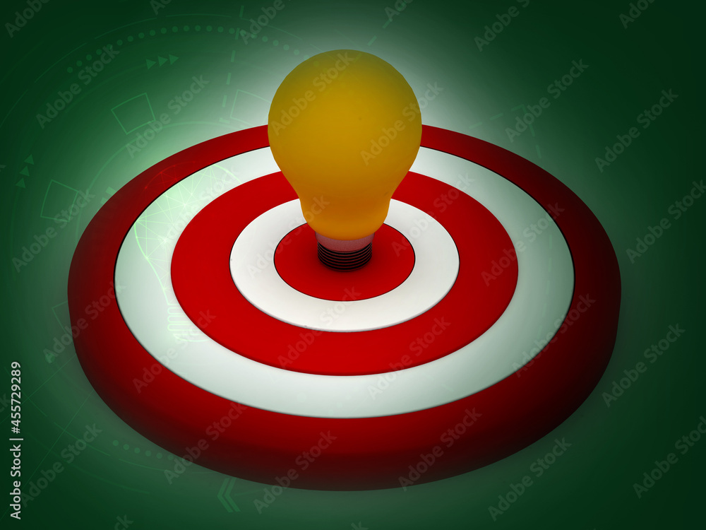 Poster 3d rendering of red light bulb on the target sign