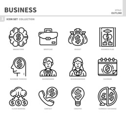 business and finance icon set,outline style,vector and illustration