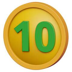 3D coin with ten number. Money currency 3D coin illustration