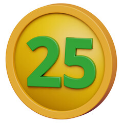 3D coin with twenty five number. Money currency 3D coin illustration