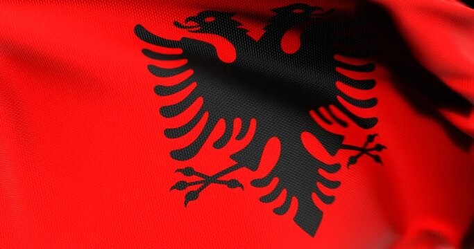 Flag of Albania Waving 3D Animation Close up, 4K UHD 60 FPS 