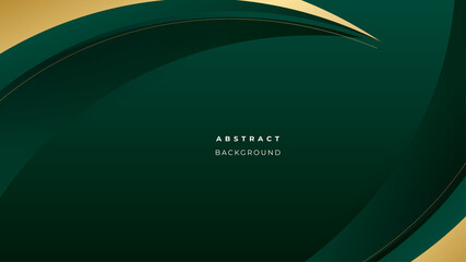 Elegant dark green background with golden shapes shiny overlap layer © SyahCreation