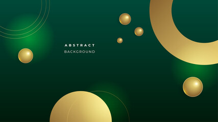 Elegant dark green background with golden shapes shiny overlap layer