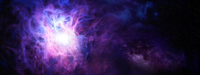 Cosmic background. Universe space background with Nebula and stars. Cyber Sci Fi concept. Galaxy and stars panorama. 3d rendering.