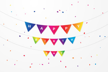 Obraz premium Colorful Party Flags And Confetti On White Background. Celebration Party. Surprise Banner. festa junina brazil. Vector Illustration