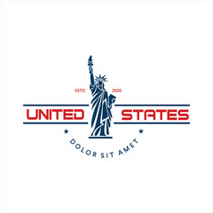 Statue of liberty Logo Design Vector. New York landmark and symbol of Freedom and Democracy. Flat vector design for emblem, postcard and banner