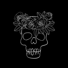 Vintage Gold and Black Mystic Skull with Floral Wreath Illustration