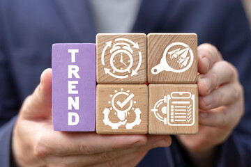 Concept of 2024 trends new year. Business trend watching and analysis.