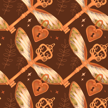 Keys with wings seamless pattern