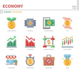 economy icon set,color flat style,vector and illustration