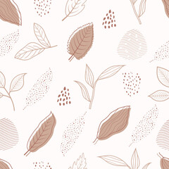 Seamless pattern of abstract botanical floral tropical flowers and leaves vector illustration