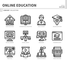 online education and learning icon set,outline style,vector and illustration
