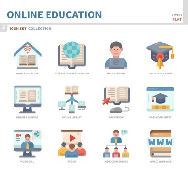 online education and learning icon set,color flat style,vector and illustration