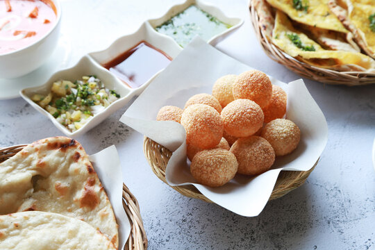 Pani puri Indian food delicious asian food, snack crispy vegetarian on the table restaurant