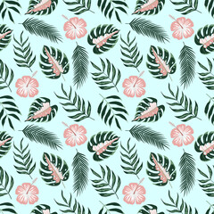 Seamless pattern of botanical floral tropical leaves vector illustration