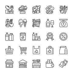 Supermarket, Food, Groceries, Icon set, Vector illustration.
