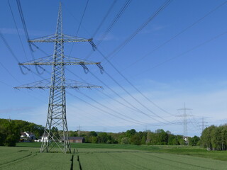 Pylon of a high voltage line in Dortmund, North Rhine-Westphalia, Germany Mast einer...