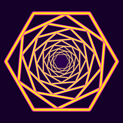 Swirling symbol. Optical illusion. Tunnel abstract. Twisted colored circle 3d. Design with neon, stroke, lines and flow. Vector illustration.