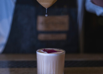 Delicious white cocktail in top bar restaurant in bogota colombia