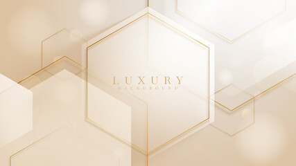 Luxury background with hexagon shape and golden line sparkling, Modern gradient cover design. 3d vector illustration.