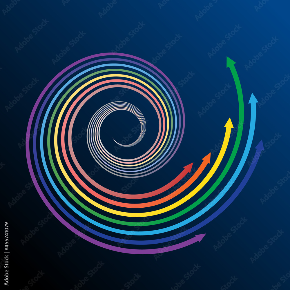 Poster rainbow in spiral with arrows.