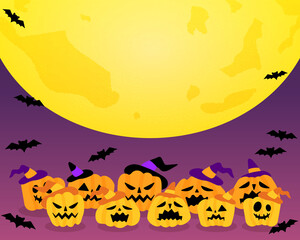 ハロウィンかぼちゃ(ジャックオーランタン)とコウモリのベクターイラスト素材