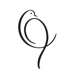 Hand Drawn dove bird calligraphy brush line. Flying pigeon logo. Black and white vector illustration. Concept for icon card, banner poster, flyer